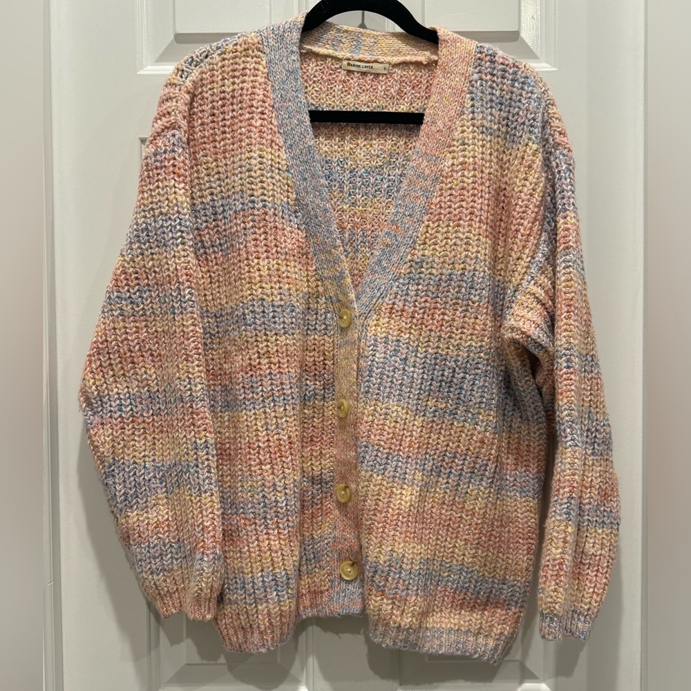 Marine Layer Multicolor pink and pastel Knit Women's Sweater chunky spring